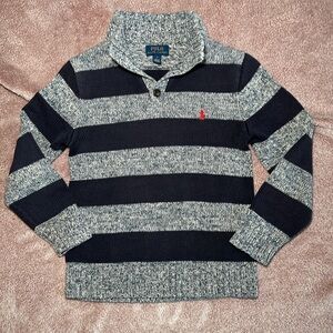 Polo by Ralph Lauren 100% Cotton Boy's Striped Navy and Gray Sweater in Size 7